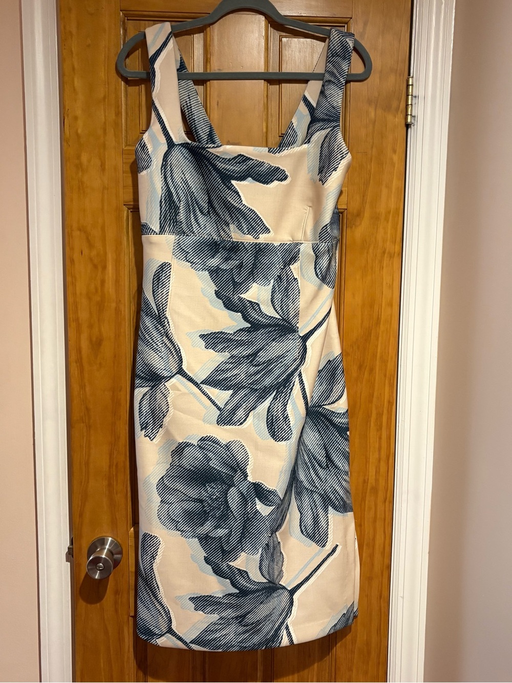 Donna Karan Cream Midi Dress with Navy Floral Print